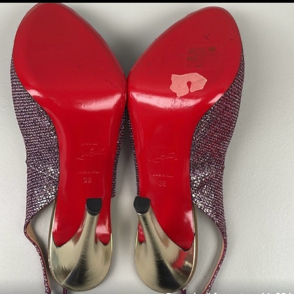 Authentic CHRISTIAN LOUBOUTIN glitter heals pink gold  SIZE 38 (8US) sling back - Picture 8 of 11